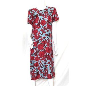 La DoubleJ Swing Dress Floral Silk Sz XL Light Blue Red $780
